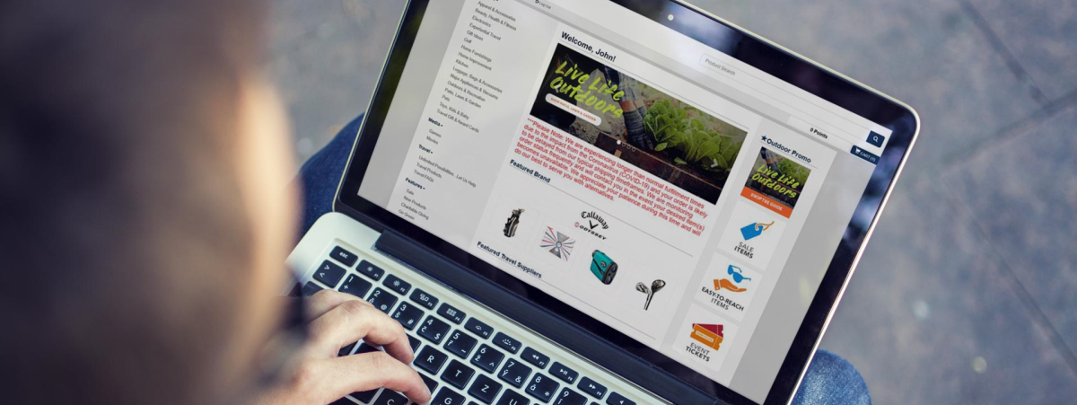 incentive award winner looking at award catalog on laptop